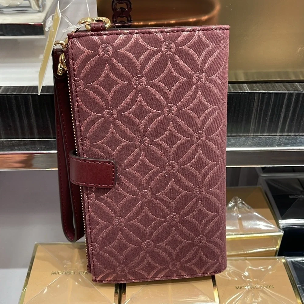 Michael Kors Jet Set Travel Large Double-Zip Wristlet-Wallet-PhoneHolder Oxblood